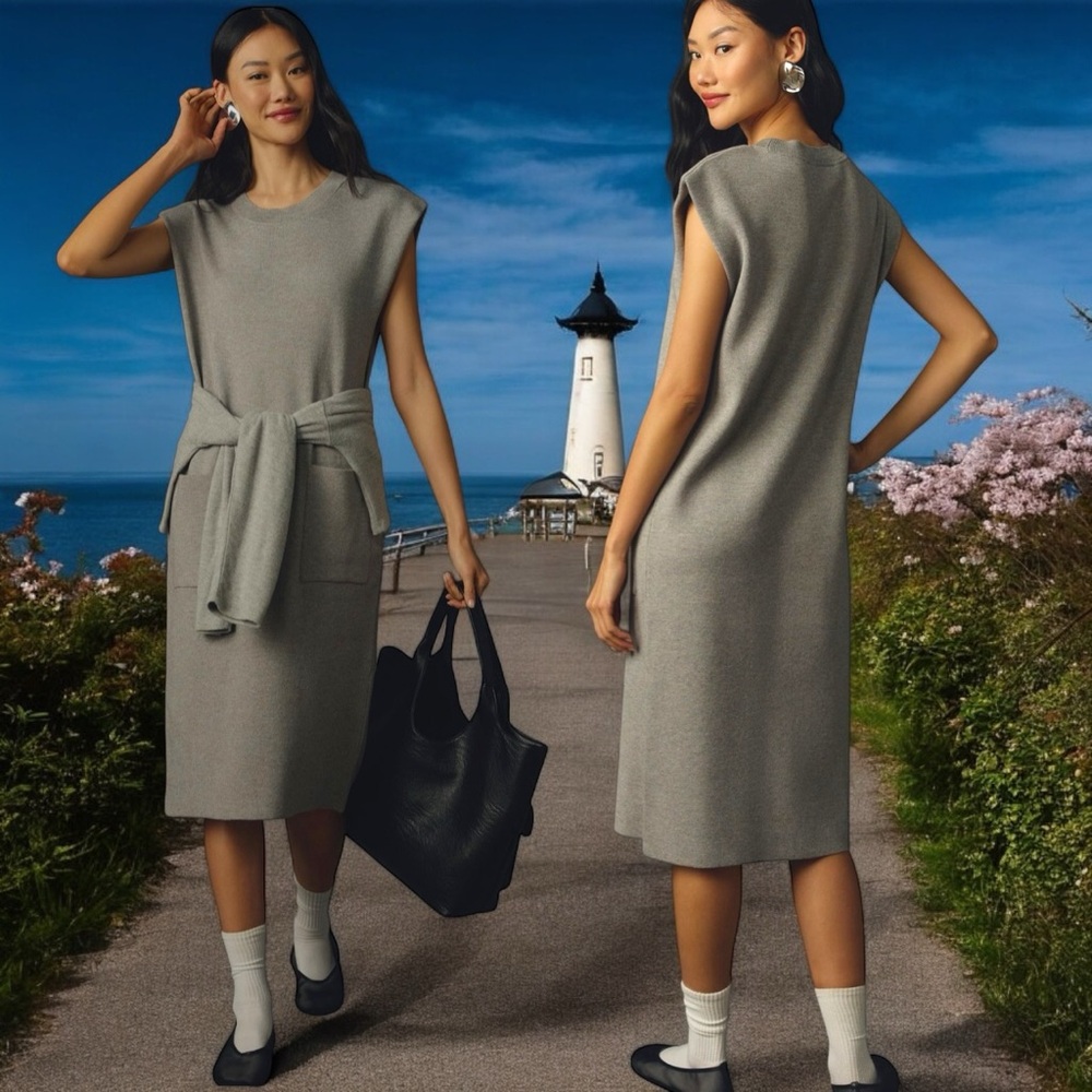 Anthropologie Maeve Muscle Column Midi Dress On Gray  SIZE Medium